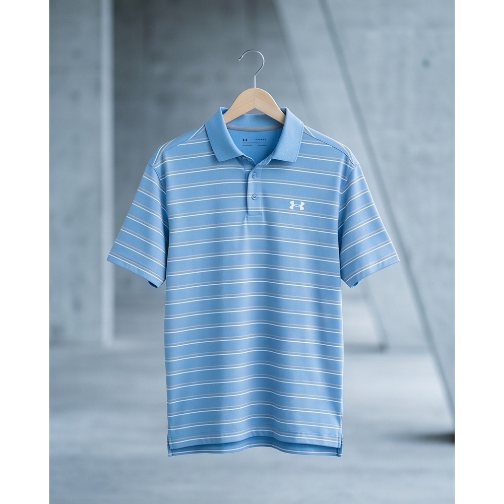 Under Armour Mens XL Blue‎ Striped Performance Golf Polo Shirt